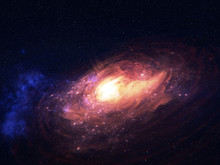 Deep Space Look. Quasar In Bright Colours Near Far Galaxies And Stars. Science Fiction. Film Grain. Elements Of This Image Were Furnished By NASA.