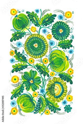 Decorative folk art illustration national style petrykivka painting green spring Tableau sur Toile