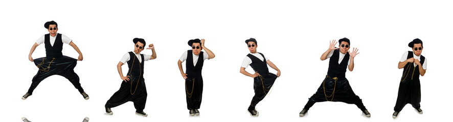 Canvas Print - Funny young man dancing isolated on white