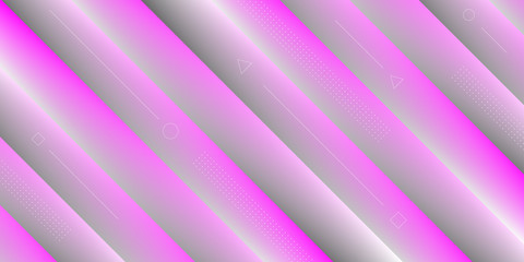 Wall Mural - Modern abstract background with 3d diagonal stripe elements, memphis and papercut fluid effects. Pink White and Gray Color