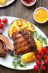 Wall Mural - Plated Grilled Pork Ribs and Corn