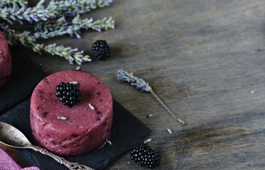 Wall Mural - semolina pudding with blackberry and lavender watered 