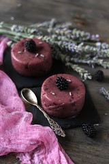 Canvas Print - semolina pudding with blackberry and lavender watered 