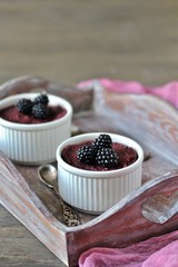 Poster - semolina blackberry pudding. ramekin baking dish