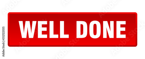 Fotografía well done button. well done square red push button
