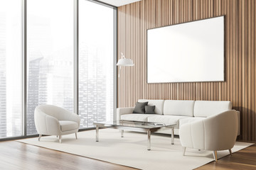 Wall Mural - Panoramic wood lounge corner, poster and sofa