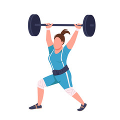 Wall Mural - Female powerlifter lifting barbell flat color vector faceless character. Sportswoman workout isolated cartoon illustration for web graphic design and animation. Professional weightlifting exercise