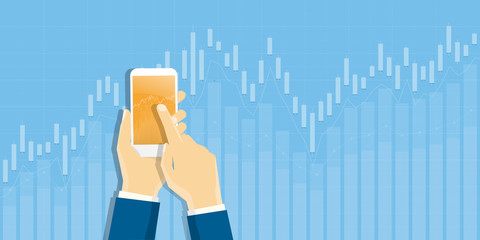 Poster - Business finance investment concept and Business hand hold mobile with report graph