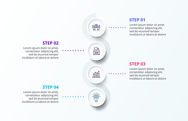 Poster - Vertical infographic design template with four circle elements and zig zag. Concept of 4 steps of business strategy. Clean vector illustration for presentation
