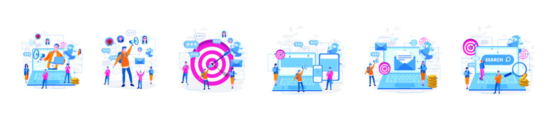 Marketing channels, Referrals , Social media, Direct,  Paid search, email, display ads Marketing Vector illustration for web banner, infographics, mobile. 