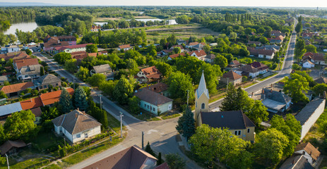 Aerial view of Tiszafured in Hungary.