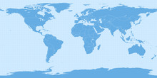 World Map In Equirectangular Projection (equidistant Cylindrical Projection, Geographic Projection, EPSG:4326). Detailed Vector Earth Map With Countries’ Borders And 5-degree Grid.