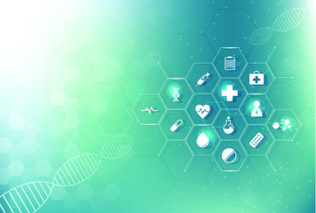 health care and science icon pattern medical innovation concept background vector design.