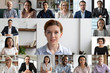 © fizkes - Headshot screen application view of multiracial businesspeople talk brainstorm on group video call, diverse colleagues have webcam conference, engaged in web team meeting or online briefing at home