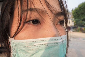 Woman wearing a face mask and emotional expression