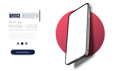 Poster - Smartphone frame less blank screen, rotated position. 3d isometric illustration cell phone. Smartphone perspective view. Template for infographics or presentation UI design interface. vector
