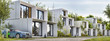 Leinwandbild Motiv Modular houses of modern architecture and an electric car