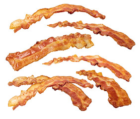 Wall Mural - Closeup of slices of crispy hot fried bacon