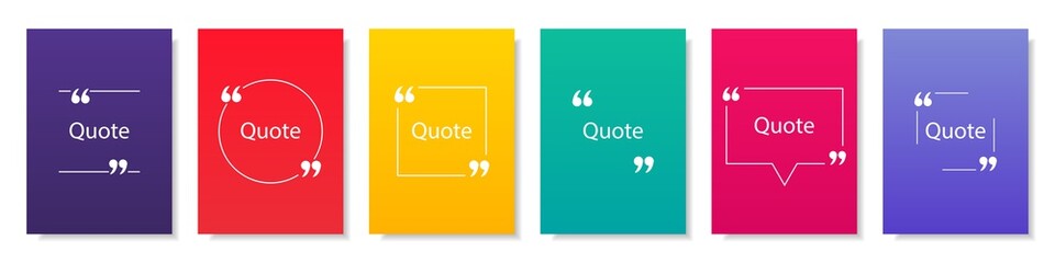 Wall Mural - Collection of quote box frames and icons. Text in brackets. Blank template of quote remarks. Empty speech and quote bubbles of different forms. Textbox on color background. Vector illustration. EPS 10