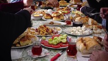 Muslim Family Having Breakfast Together Celebrating Eid-ul-fitr After Ramadan