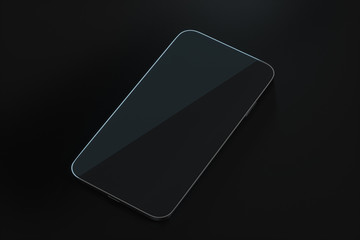 Canvas Print - The black mobile phone on the black table, 3d rendering.