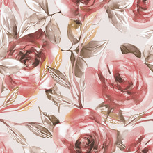 Roses Seamless Pattern. Watercolor Background.