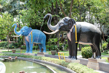 Elephant Fountain Statue In The Erawan Museum A  Private Museum, Samut Prakan Province, Thailand.