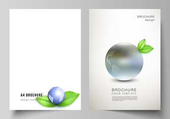 Vector layout of A4 format cover mockups design templates for brochure, flyer, booklet, cover design, book design, brochure cover. Save Earth planet concept. Sustainable development global concept.