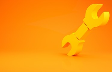 Yellow Wrench spanner icon isolated on orange background. Minimalism concept. 3d illustration 3D render