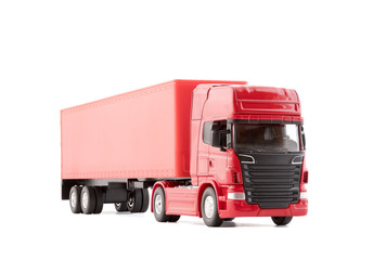 Poster - Red long truck with a trailer isolated on white background with clipping path