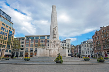 Sticker - Monument on the Dam in Amsterdam in spring