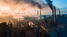 Industry Metallurgical Plant Dawn Smoke Smog Emissions Bad Ecology Aerial Photography