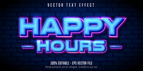 Wall Mural - Happy hours text, neon style editable text effect