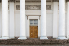 Doorway And Architectural Colonnade In Front Of Cathedral In Helsinki