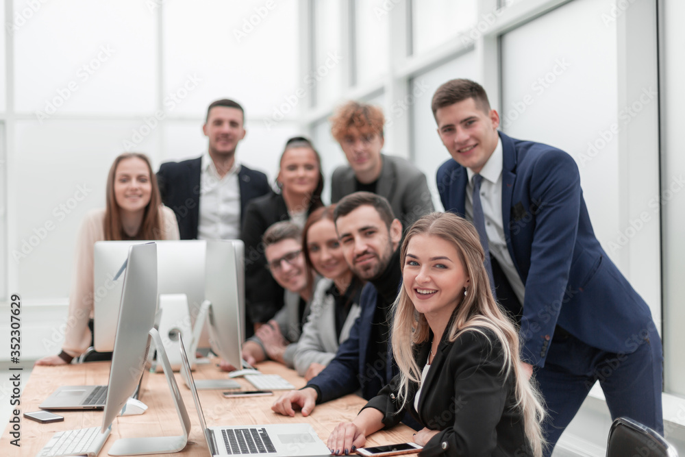 Work Photo Large Group large group of employees in the workplace in the office Stock Photo ...