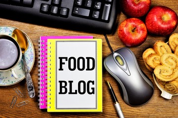 Blog about food-a text label for the development of solutions for creative design of an Internet site or blog. A method of business promotion and profit from sales and services.