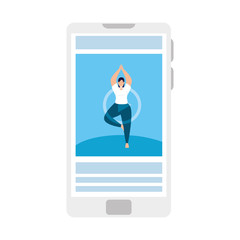 Wall Mural - smartphone device with application yoga online, healthy lifestyle vector illustration designs