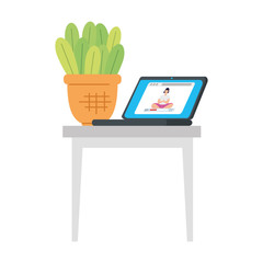 Wall Mural - laptop device with application yoga online, healthy lifestyle vector illustration design