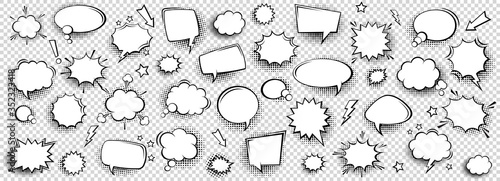 Cuadros en Lienzo Collection of empty comic speech bubbles with halftone shadows