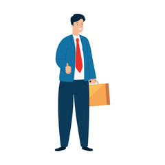 Poster - young businessman with portfolio , wearing working outfit vector illustration design