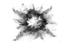 Particles Of Charcoal On White Background,abstract Powder Splatted On White Background,Freeze Motion Of Black Powder Exploding Or Throwing Black Powder.