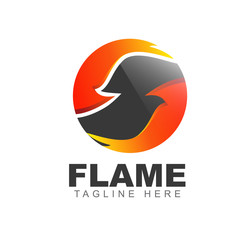 Fire flame logo design round shape template. Heat burn blaze illustration symbol of hot, energy, burn, and passion. Vector icon graphic illustration for element emblem torch, brand oil and gas company