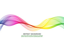 Rainbow Horizontal Smooth Wave Lines On A White Background.