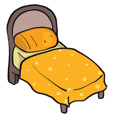 Sticker - Bed with yellow blanket , illustration, vector on white background