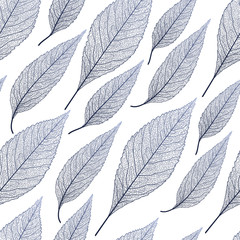 Wall Mural - Seamless pattern with dark-blue leaf veins. Vector illustration.