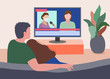 Family couple watching breaking news on tv at home. Concept vector illustration in flat style design.