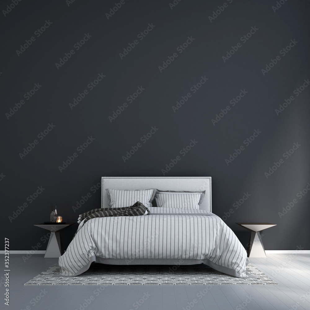 3D rendering modern bedroom interior design and black wall texture ...