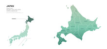 Hokkaido Map. Japan Provinces Map. Vector Map Of Japanese Rigion.