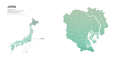 Wall Mural - tokyo map. japan provinces map. vector map of japanese rigion.