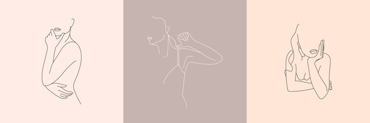 set of abstract minimalistic female figure in underwear. vector illustration of the female body in a